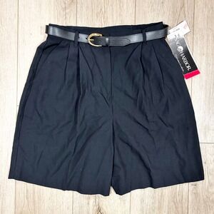 Sag Harbor Black Pleated Walking Shorts with Belt NWT Size 14 30"